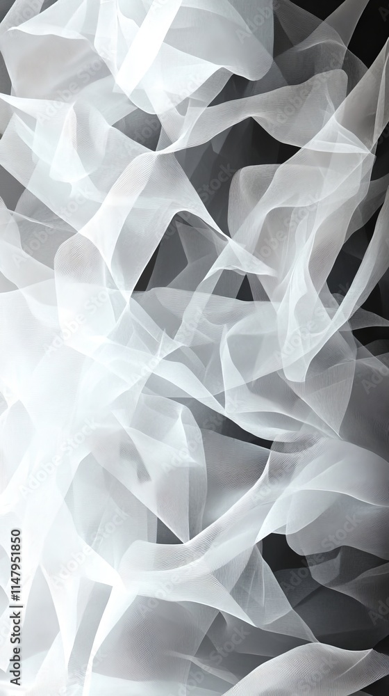 Poster abstract image of flowing white fabric waves, creating a soft and ethereal texture with a minimalist