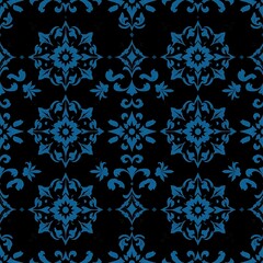 Fototapeta premium Damask Elegance: Midnight Blue and Black Pattern 
