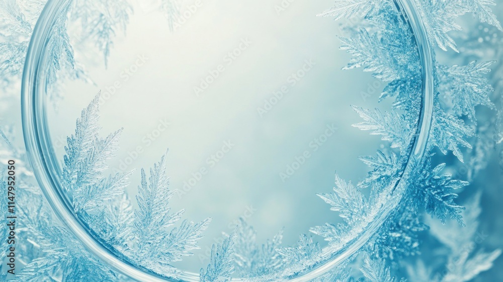 Aufkleber frost patterns on a cold windowpane, creating a circular frame.