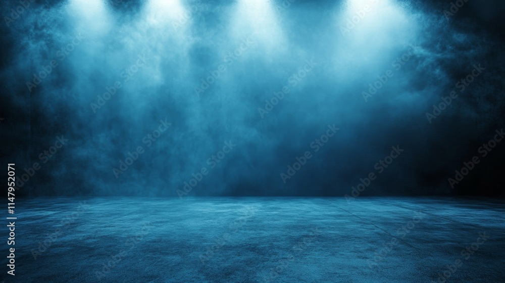 Poster dark stage with blue lighting and smoke creating an atmospheric setting suitable for a performance o