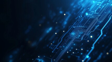 Obraz premium Intricate Blue Circuit Board Pattern Illuminated With Glowing Technology Details Showcasing Modern Digital Design and Innovation