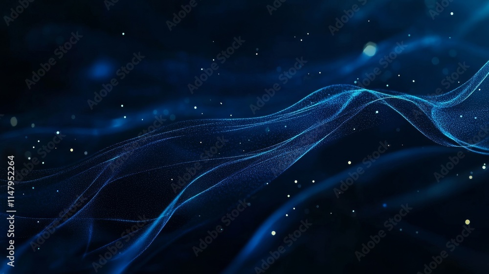 Poster swirling blue and dark backdrop with shimmering particles creating an ethereal atmosphere in a digit