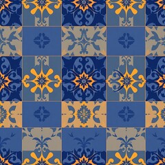 Tile Pattern - Blue, Yellow, Gray 