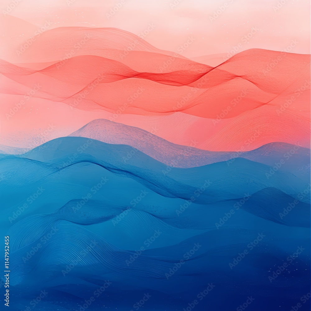 Poster vibrant abstract artwork featuring flowing red and blue waves, creating a dynamic and modern visual 