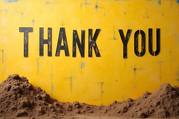 Urban Industrial Thank You Stencil on Weathered Yellow Wall