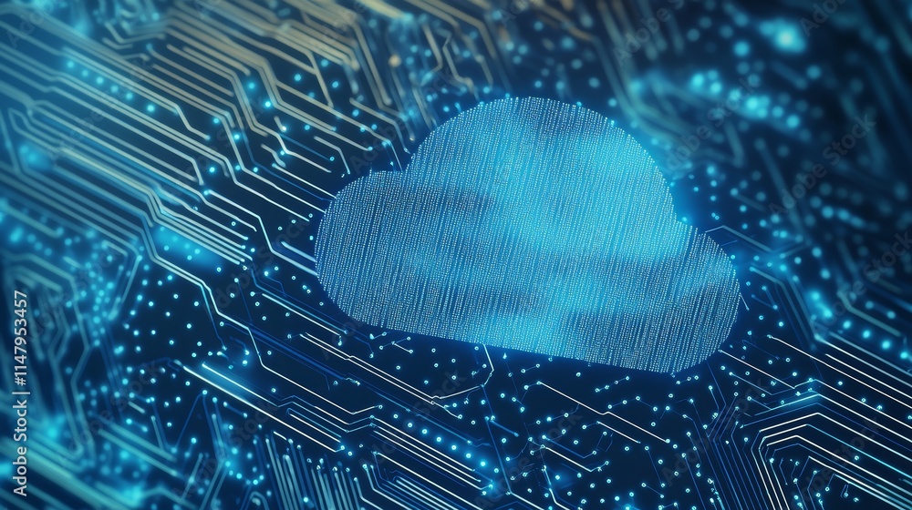Poster digital cloud computing concept with abstract data network background showcasing technology and conn