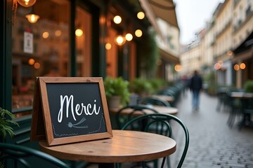 Charming French Cafe Chalkboard with Merci Message