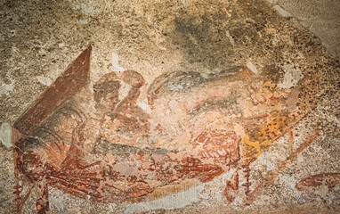 Pompeii, Italy. Fresco Sex Scene On Wall Of Lupanar Of Pompeii
