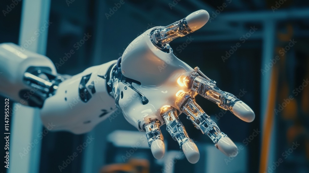 Poster Futuristic prosthetic arm demonstrating advanced technology in a dynamic environment during a training exercise. Generative AI