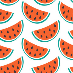 Watermelon Seamless Pattern in trendy minimalistic doodle. Healthy food abstract background texture