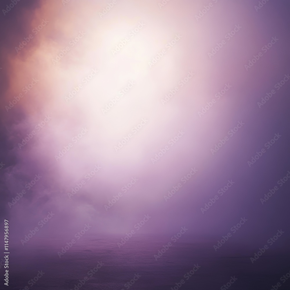 Poster bright light emerges through dense fog over calm waters at dusk, creating a serene yet mysterious at