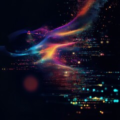 Obraz premium Colorful Abstract Digital Art With Vibrant Swirls and Lights Illustrating Technology and Creativity in a Dark Background Environment
