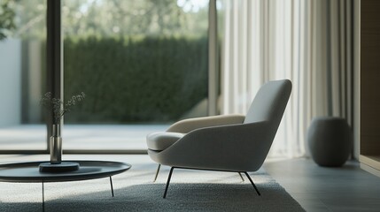 Fototapeta premium Minimalist modern lounge with sleek, refined decor. Featuring clean lines and soft hues