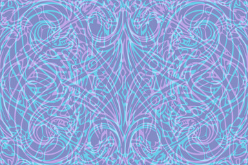 Colorful abstract design with swirls and lines on a purple background