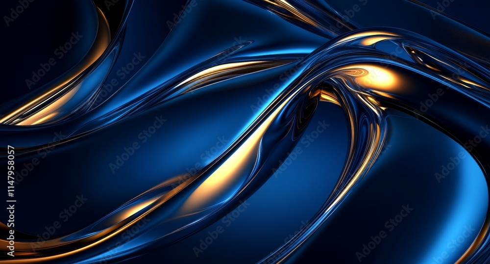 Poster swirling blue and gold patterns create a mesmerizing abstract design with fluid movement and vibrant