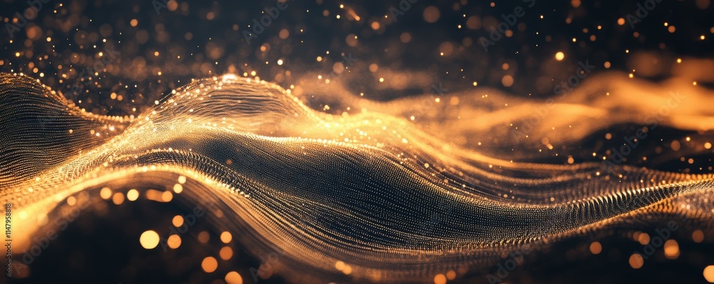 Poster a modern abstract background with wavy lines and particle effects.