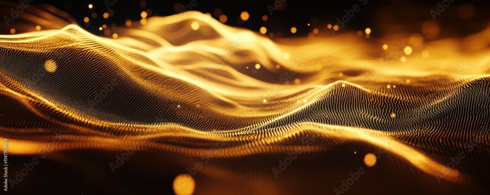 Poster a modern abstract background with wavy lines and particle effects.