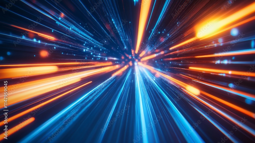 Poster dynamic light streaks create an abstract representation of speed and motion in a dark space