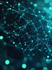 Obraz premium Digital Network Connections Illuminated in Blue and Green Showcasing Modern Technology and Data Interaction