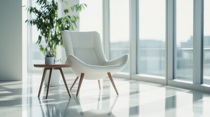 Minimalist modern lounge with sleek, refined decor. Featuring clean lines and subtle hues