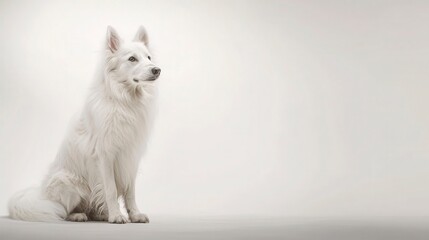 Obraz premium Majestic White Dog Sitting on a Light Background in Profile View