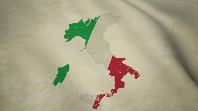 Wavy Map of ITALY with Flag in Body Isolated on Vintage Background