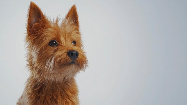 Curious small dog with fluffy fur looking to the side indoors