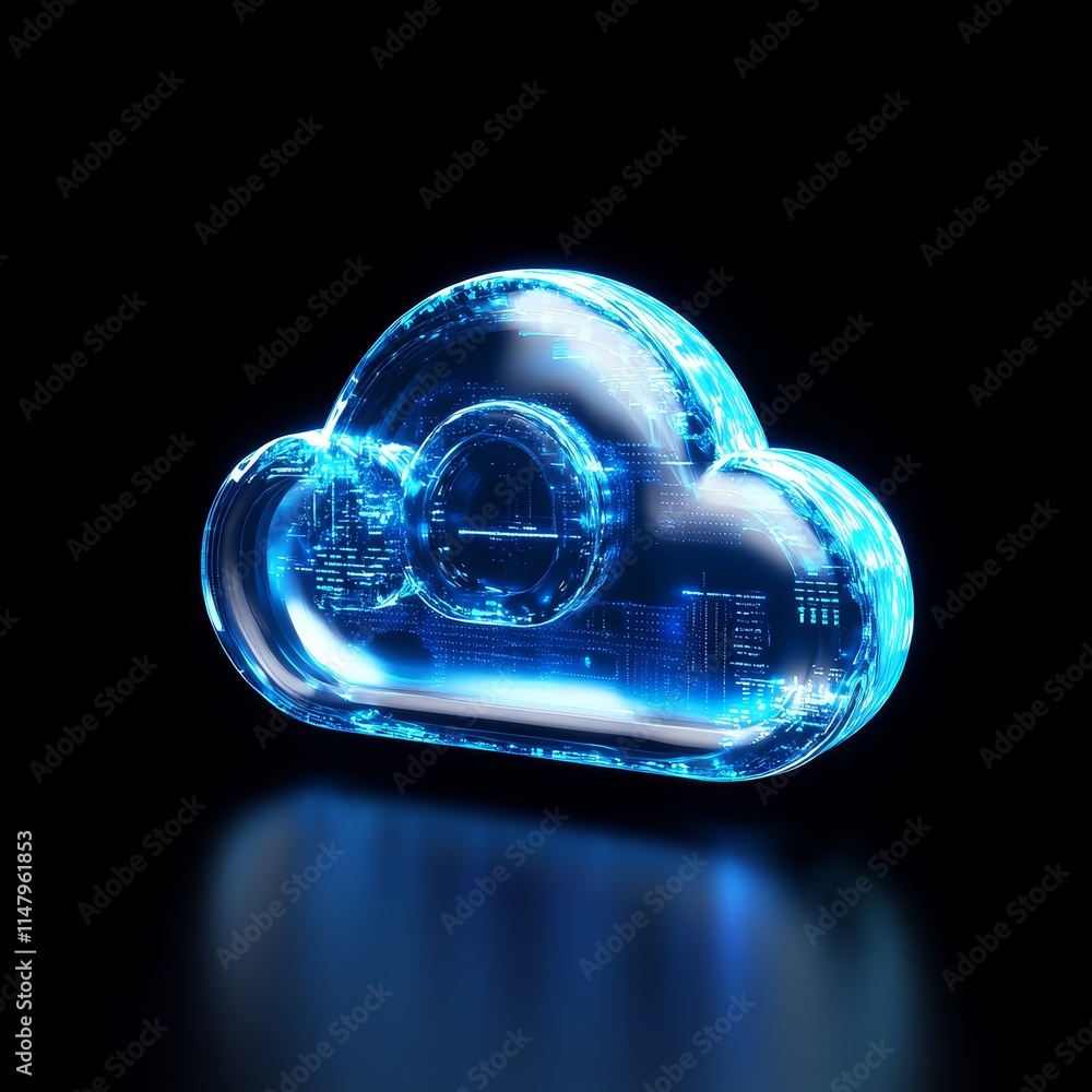 Aufkleber digital cloud symbol representing advanced technology and data storage illuminated in blue against a