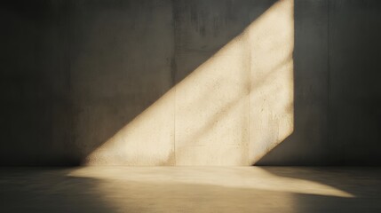 Sunlight Casts a Dramatic Shadow in a Minimalist Concrete Room During Late Afternoon