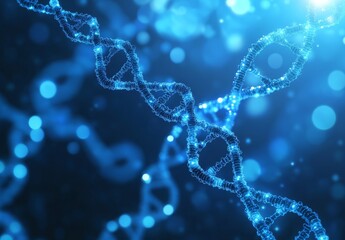 Obraz premium Representation of DNA Structure Illuminated by Blue Light in a Scientific Context