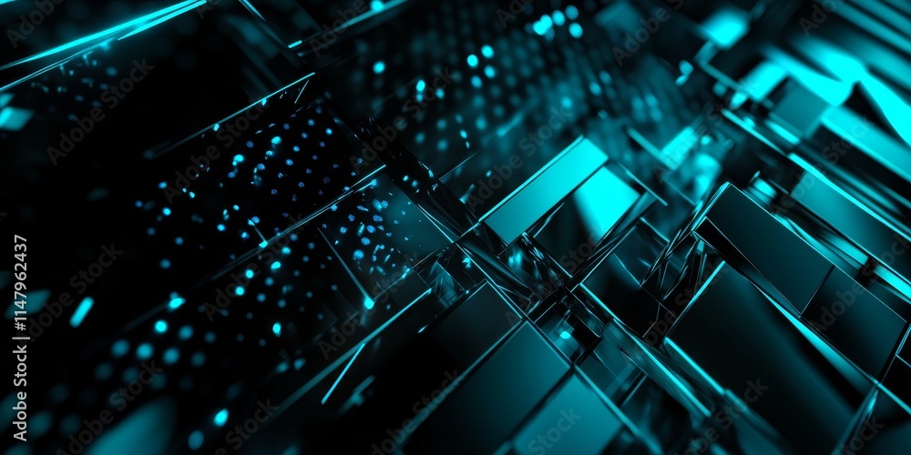 Aufkleber abstract composition of glowing blue translucent panels arranged in a dynamic pattern creating a fut