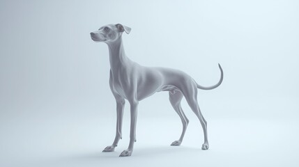 Elegant White Dog Standing in Minimalist Studio Environment