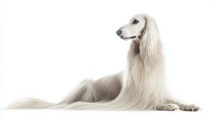 Elegant White Dog with Flowing Coat Posed on a Clean Background