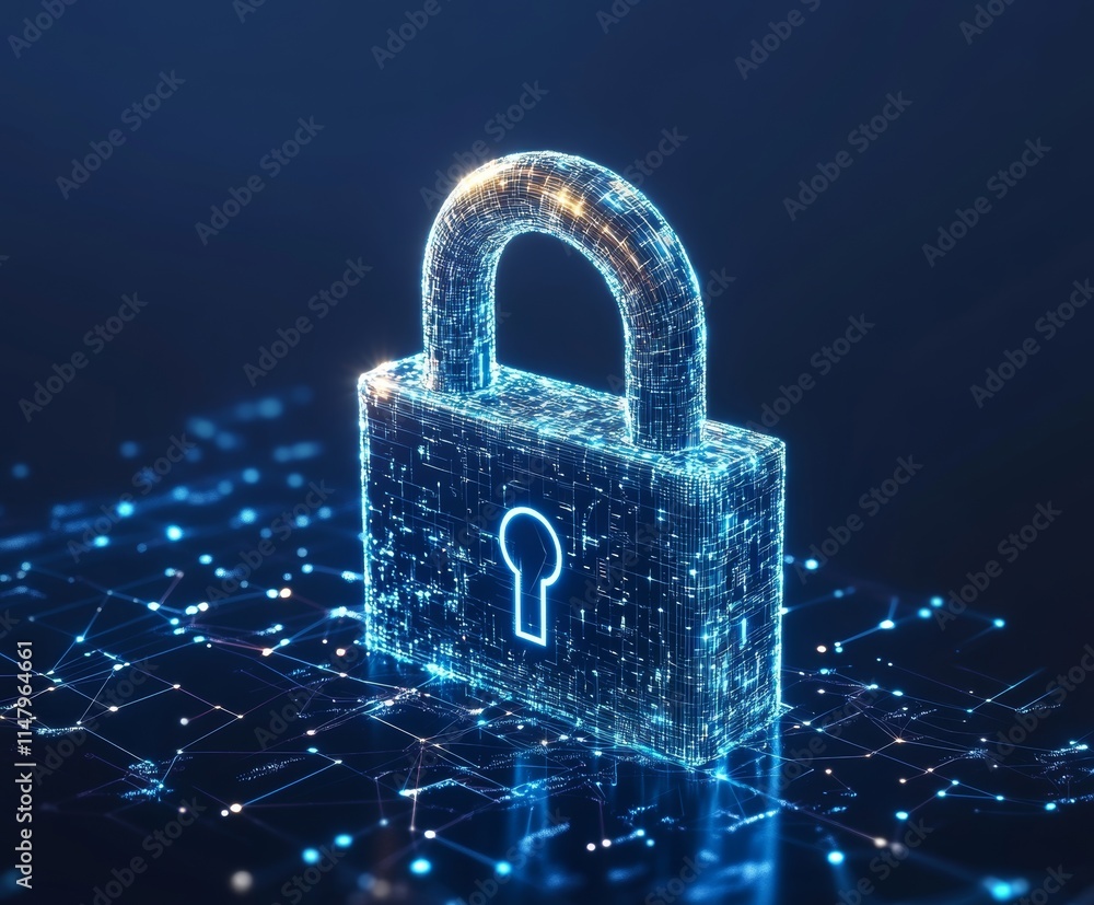 Aufkleber digital padlock symbolizing cybersecurity measures in a futuristic networked environment with glowin