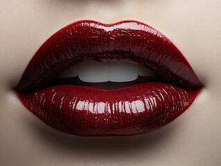 Obraz premium Close-up of Elegant Beautiful Painted Female Lips in a vibrant lipstick