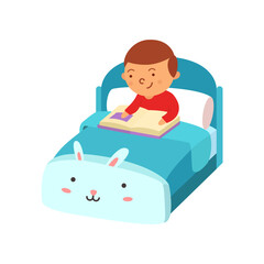 Child reading a book on the bad