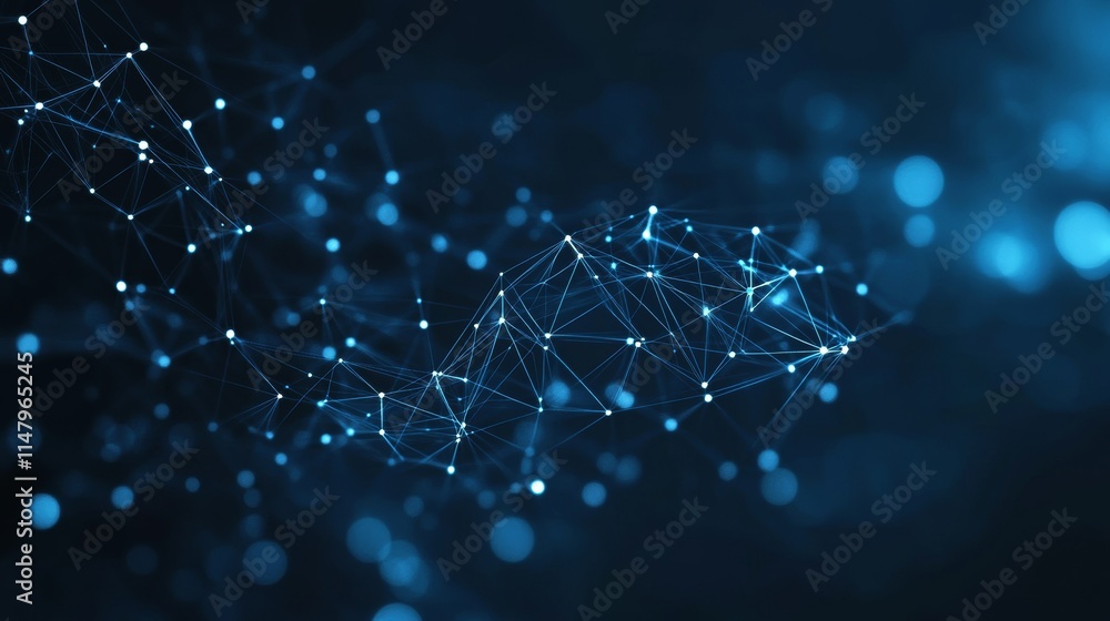 Poster exploration of abstract blue digital connections showcasing a network of glowing nodes and lines aga