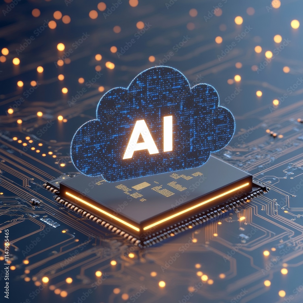 Poster cloud computing and artificial intelligence technology represented with a glowing ai symbol on a cir