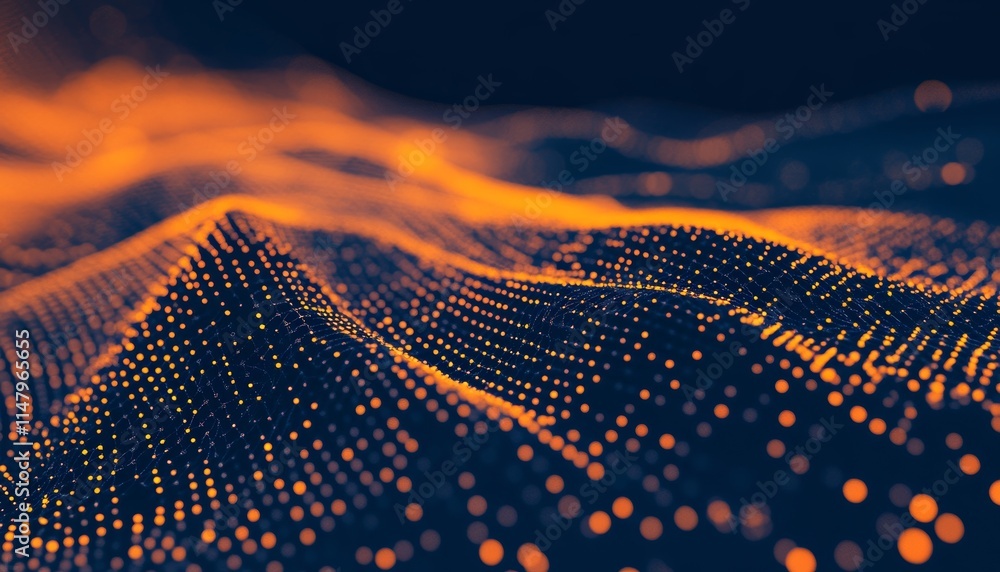Fototapete Colorful Wave of Digital Particles Creating a Mesmerizing Landscape of Light and Texture in a Dark Setting