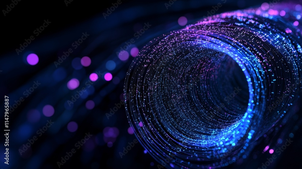Poster vibrant swirling vortex of colorful particles creating a captivating cosmic tunnel in a digital abst
