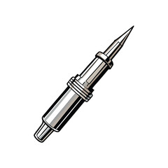 Create a highly realistic vector illustration of a soldering iron tip, showcasing its metallic sheen and fine detail, including a hint of solder residue.