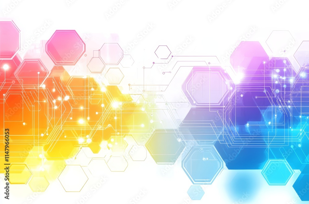 Aufkleber digital technology abstract with colorful hexagons and circuit patterns representing innovation and 