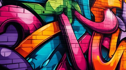 Vibrant Street Art Displaying Colorful Graffiti on a Brick Wall, Showcasing Dynamic Patterns and Bold Colors in an Urban Setting During Daylight
