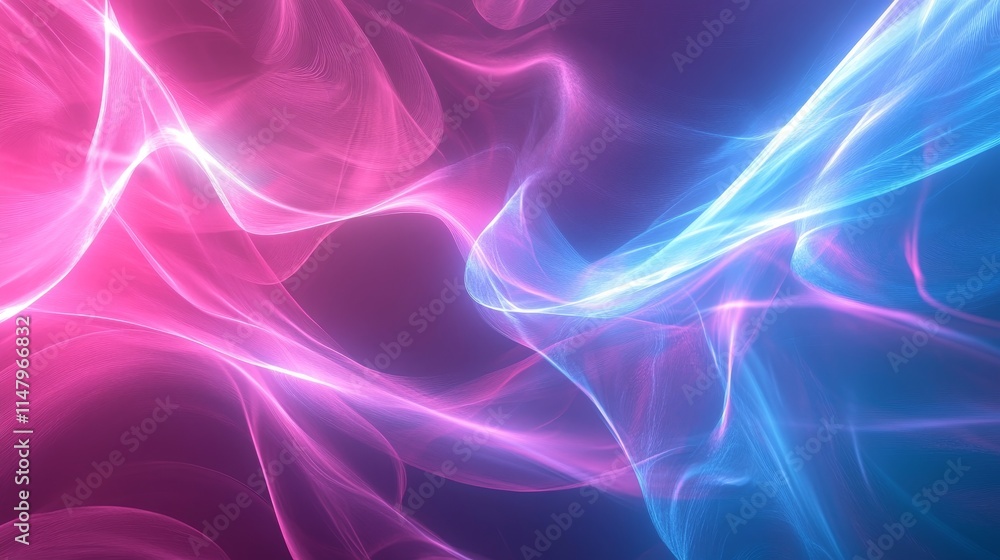 Poster Colorful Abstract Light Waves in Pink and Blue Create a Vibrant and Dynamic Visual Effect in a Dark Background During Nighttime