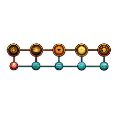 Create a realistic vector illustration of a detailed timeline diagram with multiple milestones, arrows, and labels, suitable for presentations.