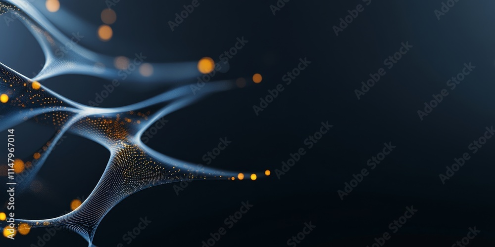 Aufkleber Abstract Digital Network With Glowing Particles Creating a Dynamic Flow Against a Dark Background