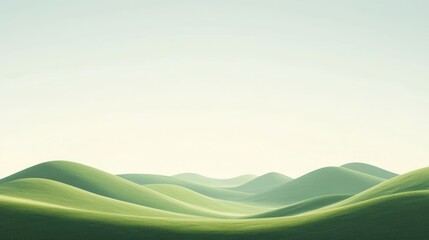 Serene Green Rolling Hills Under a Pale Sky