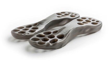 Obraz premium Minimalist Foot Imprint Sculpture Design 3D Rendered Abstract Organic Grey Textured Foot Print Pattern Form for Healthcare Wellness and Beauty Concepts