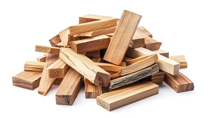A Pile of Wood Pieces for Firewood,  Natural Light Brown Wooden Blocks