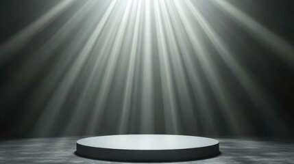 Illuminated Circular Platform Under Spotlight Beams